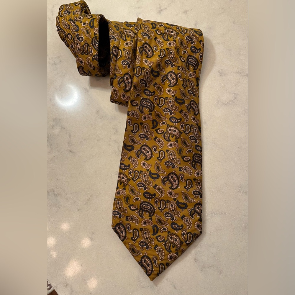 VTG Christian Dior Silk Paisley Tie Mustard Gold Vintage luxury designer - Picture 5 of 8